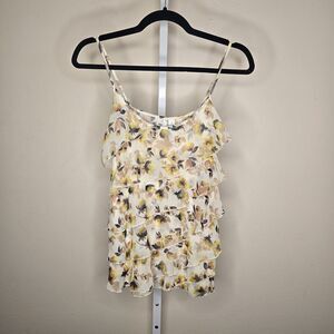 Lauren Conrad Women's M Bias Chiffon Ruffle Cami Tank Floral Multicolor